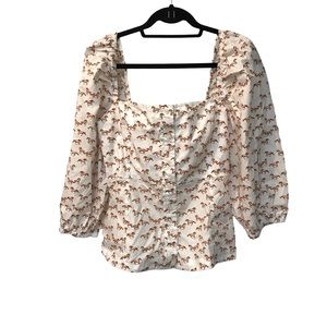 NWT Aritzia Little Moon Horse Print Puff Sleeve Square Neck Blouse L